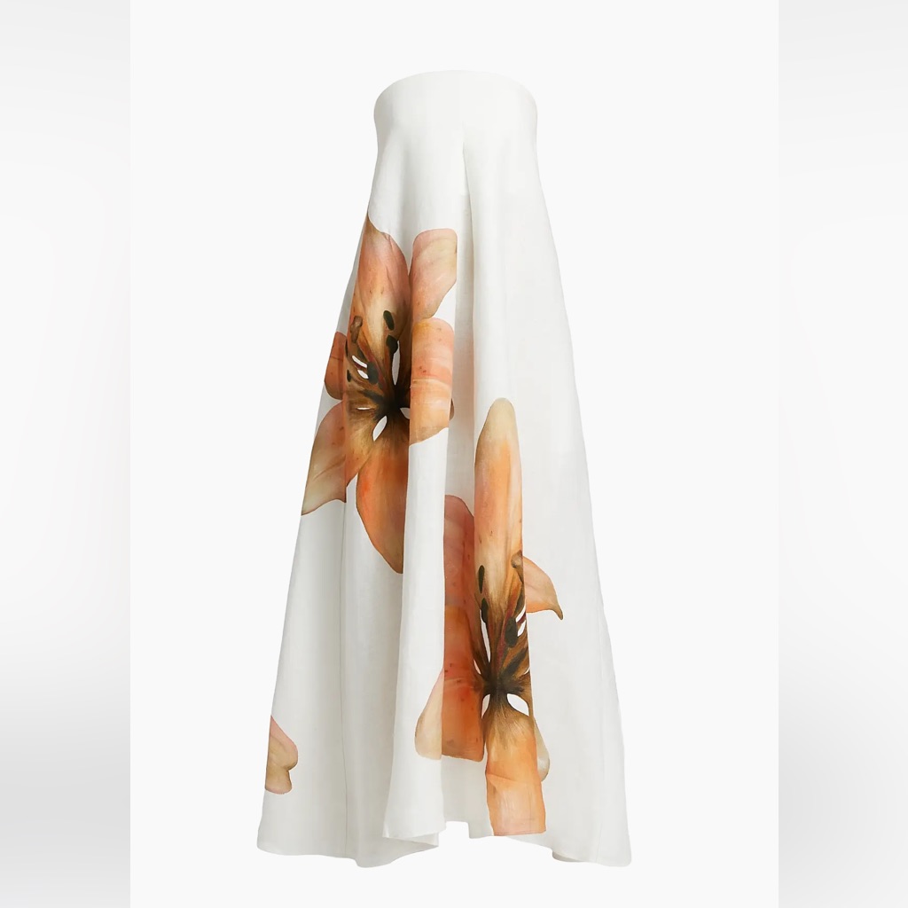 Strapless White Maxi Dress With Orange Floral Print